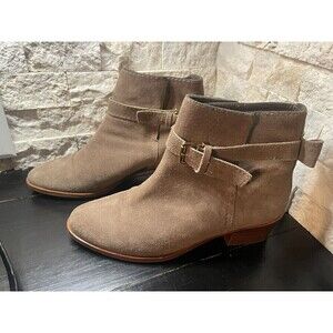 Kate Spade Size 8.5 New York Taley Brown Suede Leather Ankle Boots Bow Buckle